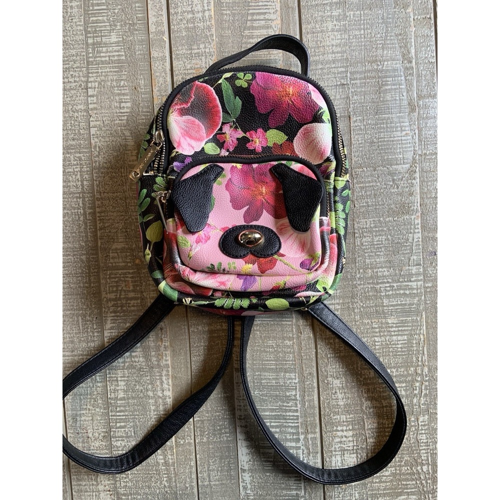 Betsey‎ Johnson Dog/Puppy Floral Multicolor Mini Backpack Pink Black Zippers